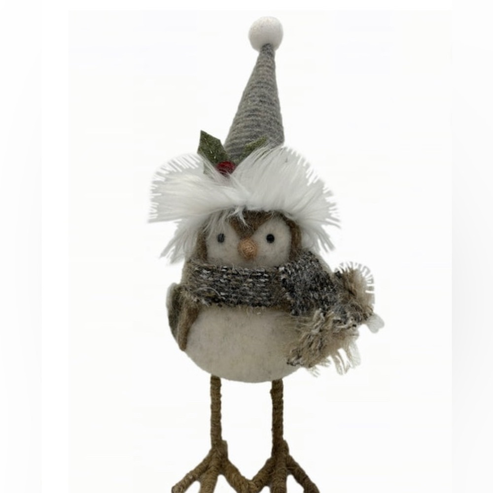 Holiday Time Tan & Gray Cozy Christmas Bird Decor, 10”.